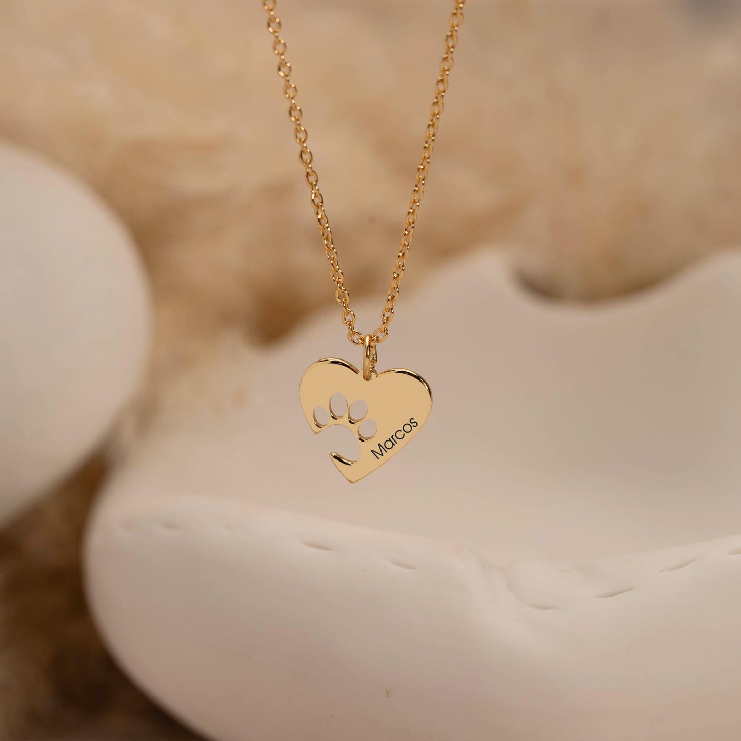 Personalized Dog Paw Heart Necklace, Custom Pet Name Necklace for Dog Lovers