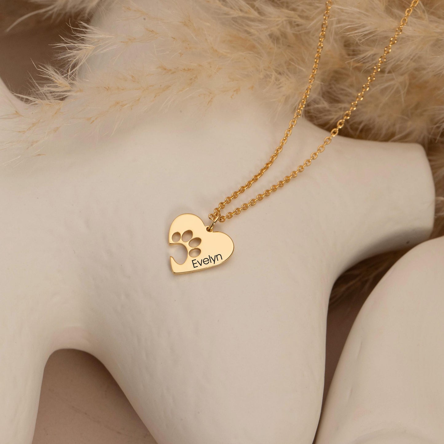 Personalized Dog Paw Heart Necklace, Custom Pet Name Necklace for Dog Lovers