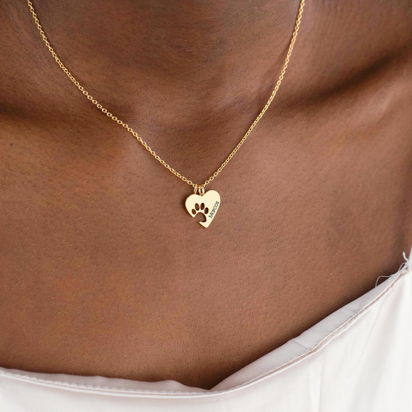 Personalized Dog Paw Heart Necklace, Custom Pet Name Necklace for Dog Lovers