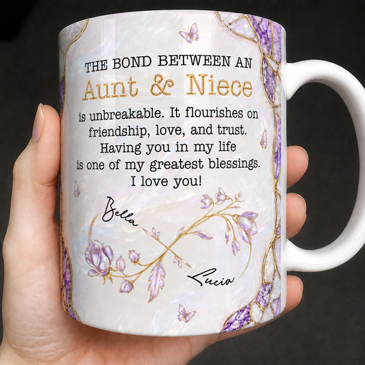 Personalized Aunt & Niece Mug – Birth Month Flower Unbreakable Bond Gift for Niece