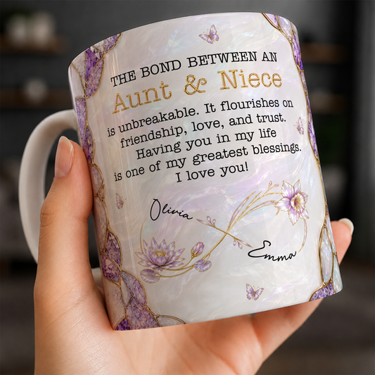 Personalized Aunt & Niece Mug – Birth Month Flower Unbreakable Bond Gift for Niece