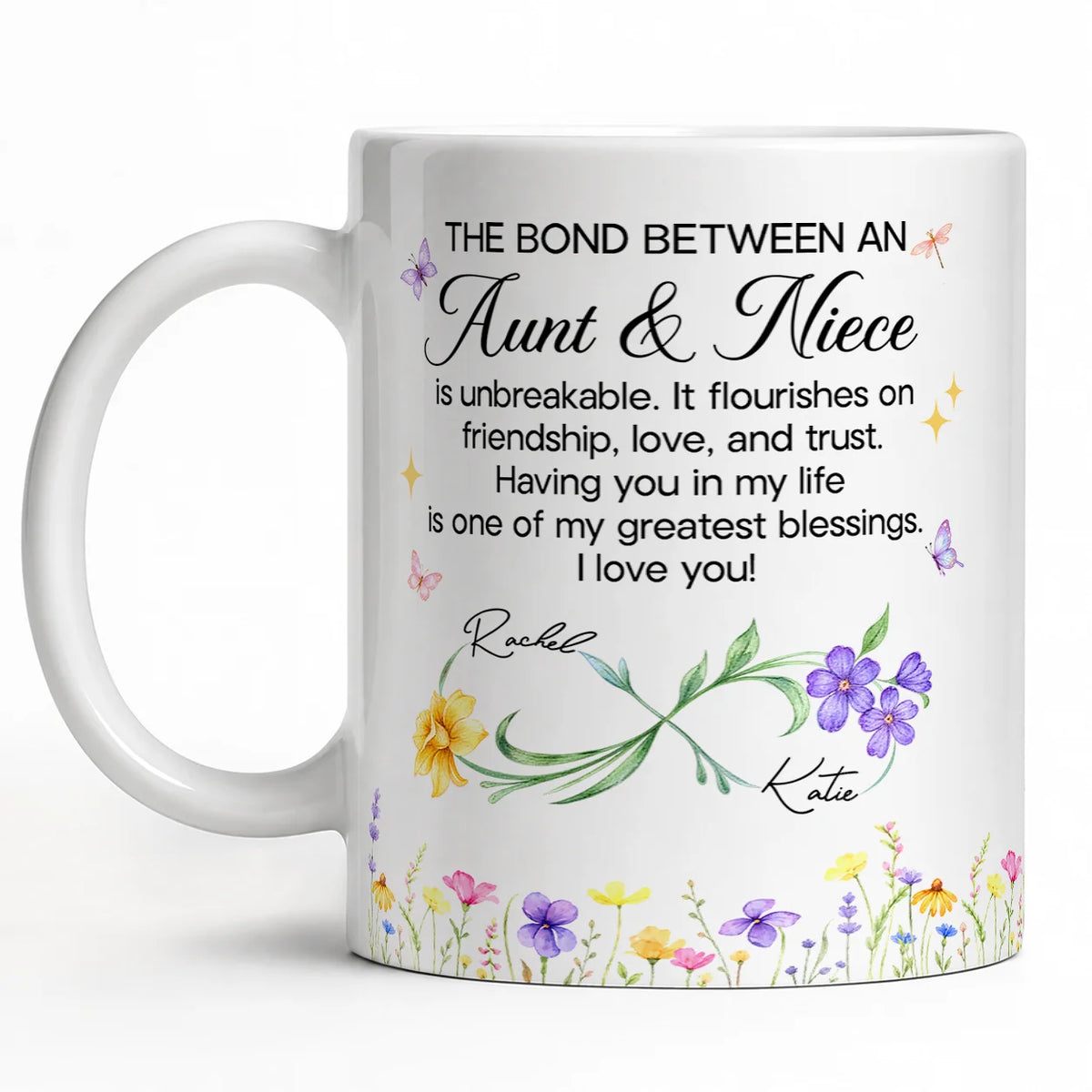 Personalized Aunt & Niece Ceramic Mug – Wildflower Infinity Bond Is Unbreakable Custom Names Heartfelt Gift For Aunt