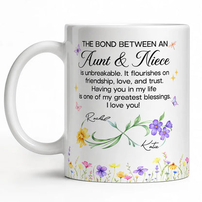 Personalized Aunt & Niece Ceramic Mug – Wildflower Infinity Bond Is Unbreakable Custom Names Heartfelt Gift For Aunt