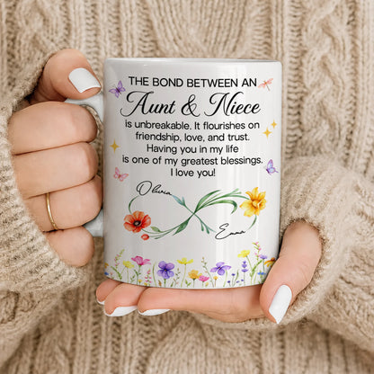 Personalized Aunt & Niece Ceramic Mug – Wildflower Infinity Bond Is Unbreakable Custom Names Heartfelt Gift For Aunt