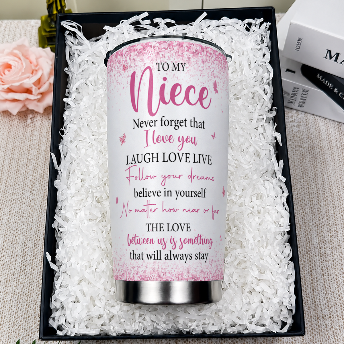 Personalized To My Niece 20oz Premium Stainless Steel Tumbler – Pink Heart Tree Custom Names Gift For Niece