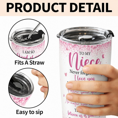 Personalized To My Niece 20oz Premium Stainless Steel Tumbler – Pink Heart Tree Custom Names Gift For Niece