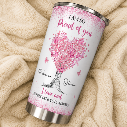 Personalized To My Niece 20oz Premium Stainless Steel Tumbler – Pink Heart Tree Custom Names Gift For Niece