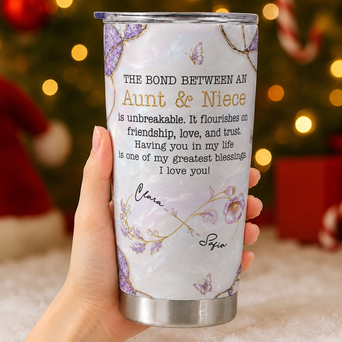 Personalized Aunt & Niece Tumbler – Birth Month Flower Unbreakable Bond Gift for Niece