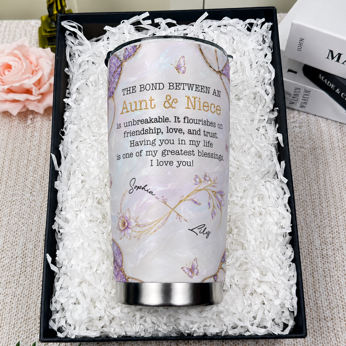Personalized Aunt & Niece Tumbler – Birth Month Flower Unbreakable Bond Gift for Niece