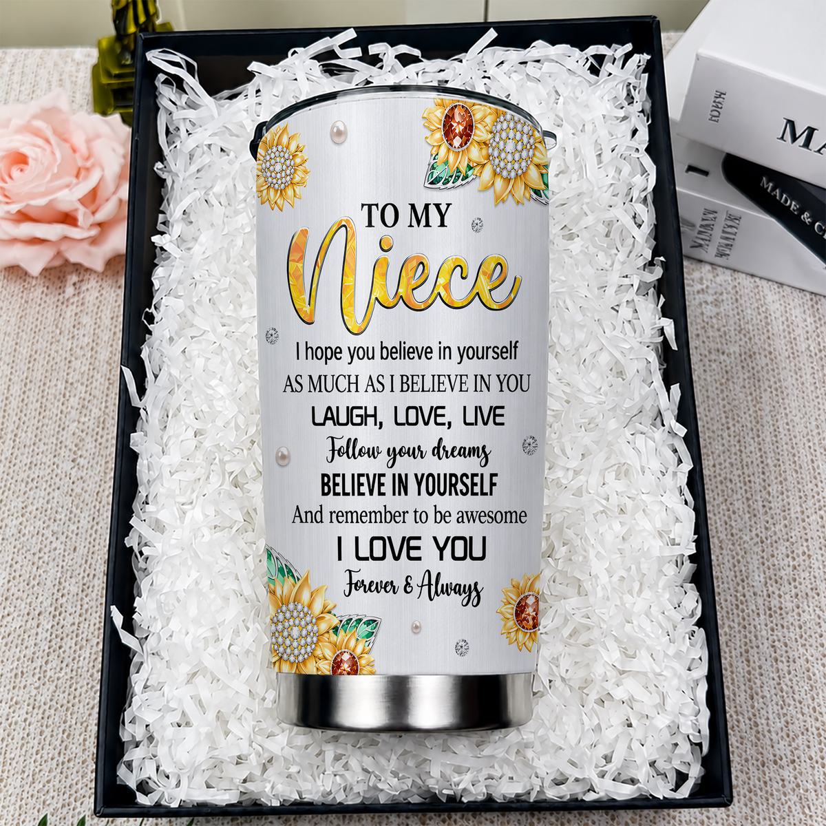 Personalized To My Niece Tumbler – You Are My Sunshine Sunflower Jewel Laugh Love Live I Love You Forever Custom Name Gift For Niece