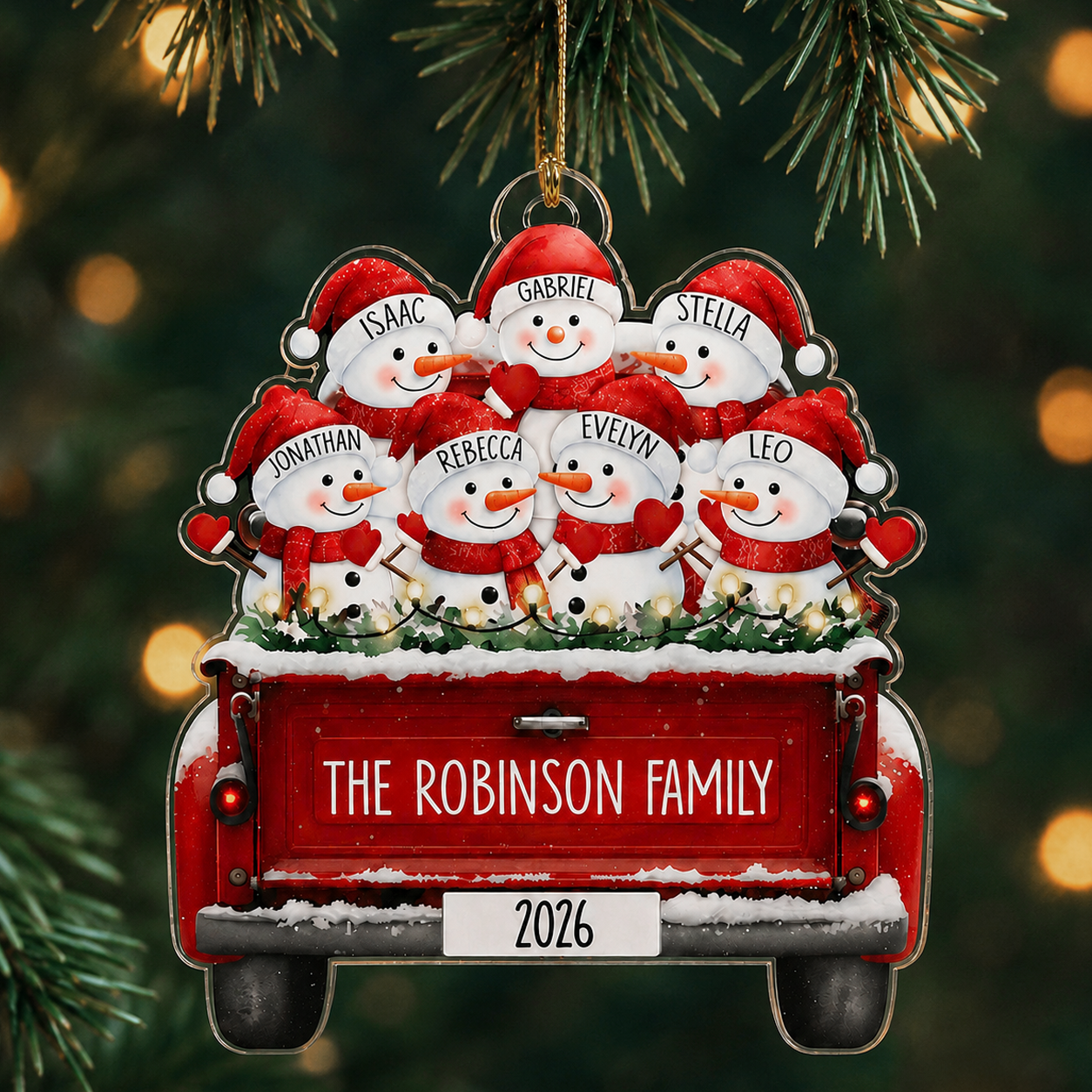Personalized Snowman Family Custom-Shaped Acrylic Christmas Ornament – Custom Family Names Keepsake Gift