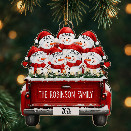 Personalized Snowman Family Custom-Shaped Acrylic Christmas Ornament – Custom Family Names Keepsake Gift