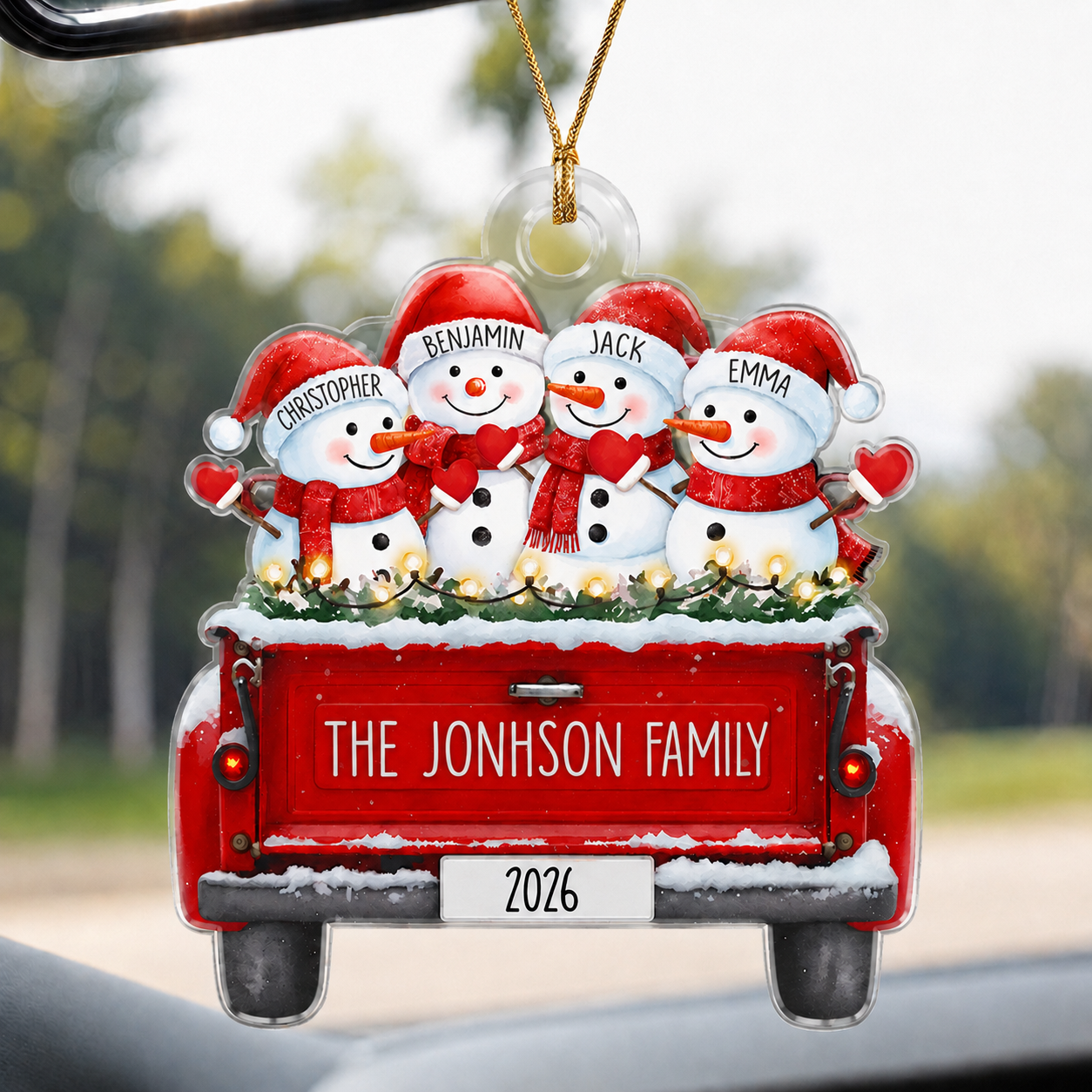 Personalized Snowman Family Custom-Shaped Acrylic Christmas Ornament – Custom Family Names Keepsake Gift