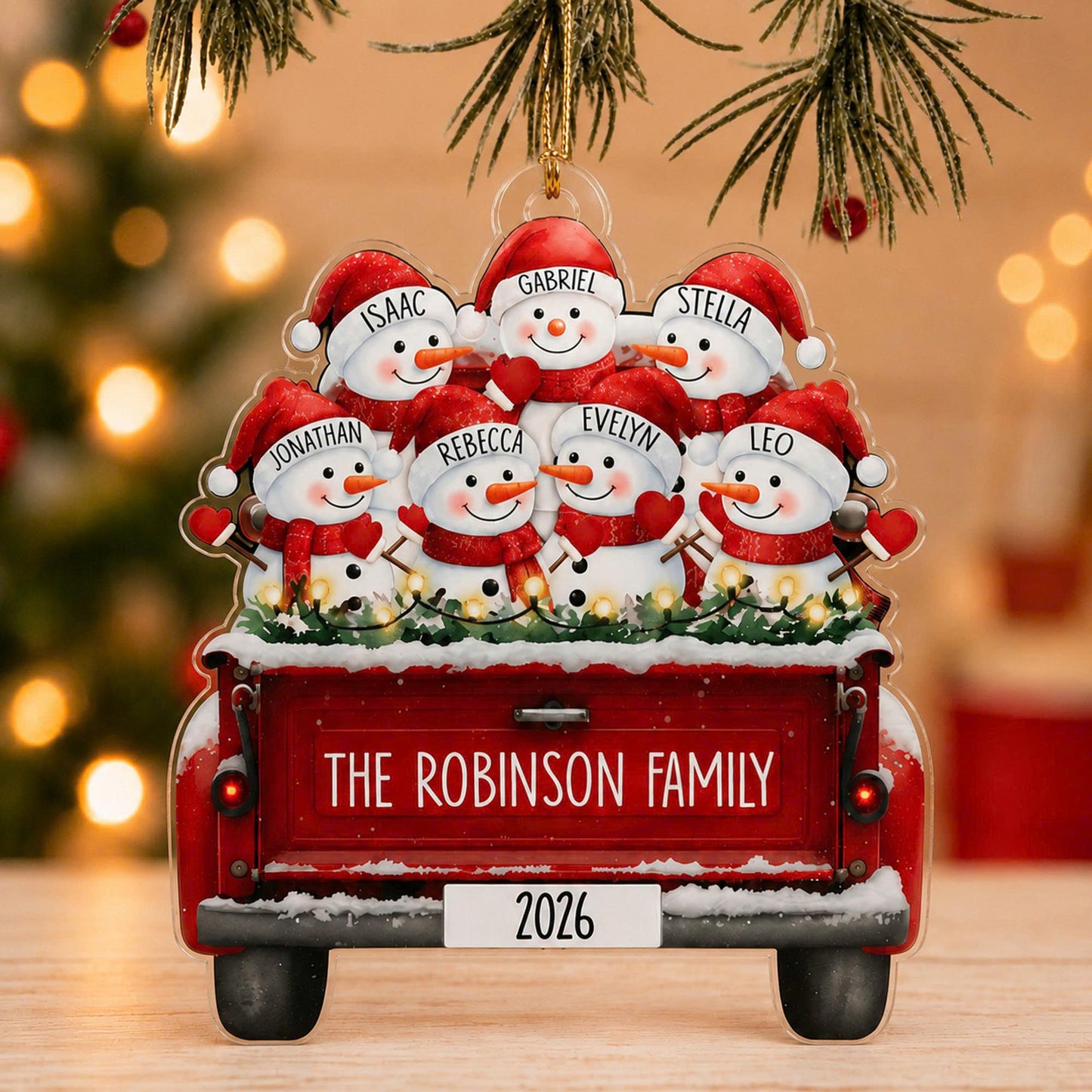 Personalized Snowman Family Custom-Shaped Acrylic Christmas Ornament – Custom Family Names Keepsake Gift