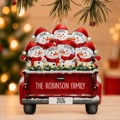 Personalized Snowman Family Custom-Shaped Acrylic Christmas Ornament – Custom Family Names Keepsake Gift