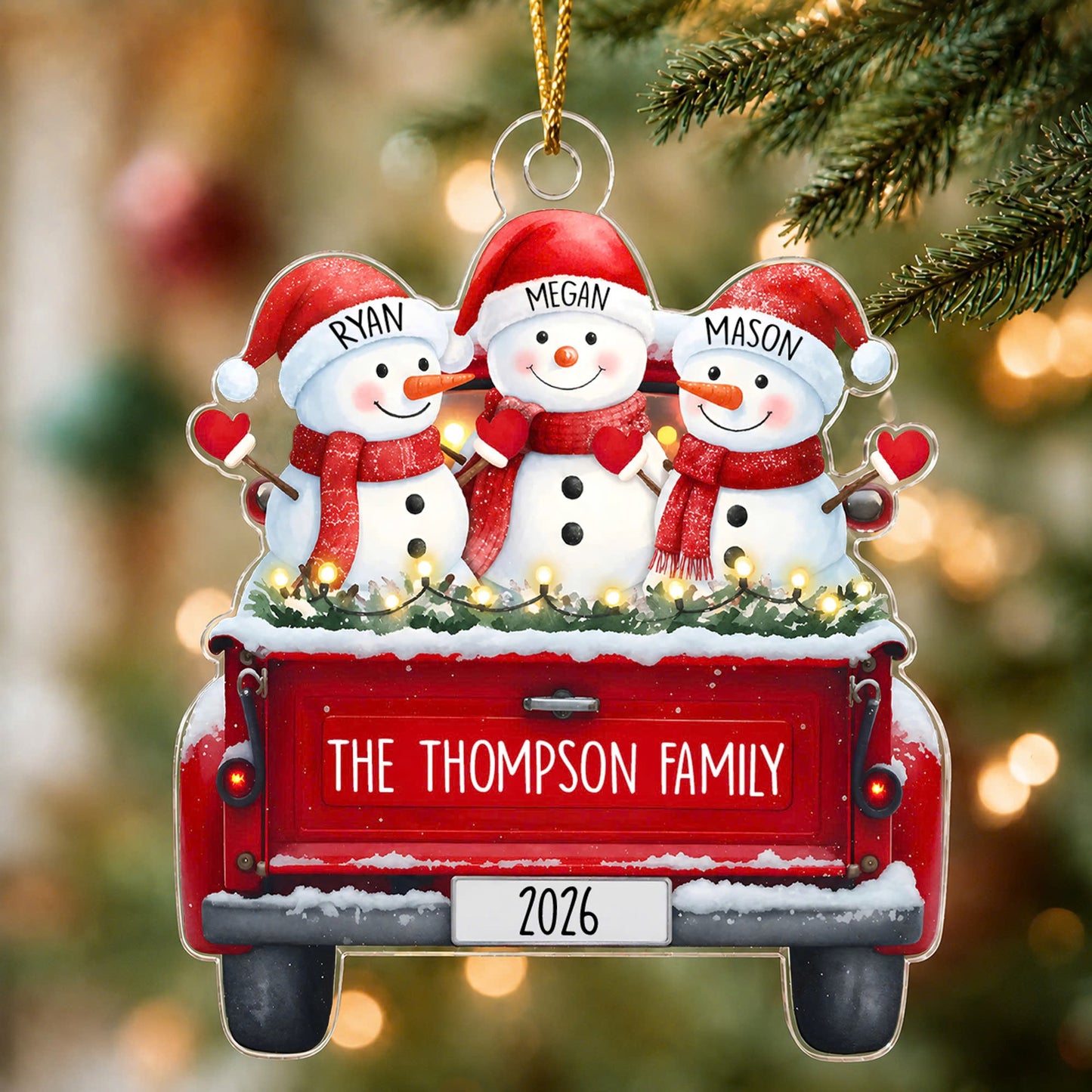 Personalized Snowman Family Custom-Shaped Acrylic Christmas Ornament – Custom Family Names Keepsake Gift