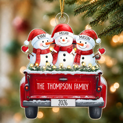Personalized Snowman Family Custom-Shaped Acrylic Christmas Ornament – Custom Family Names Keepsake Gift