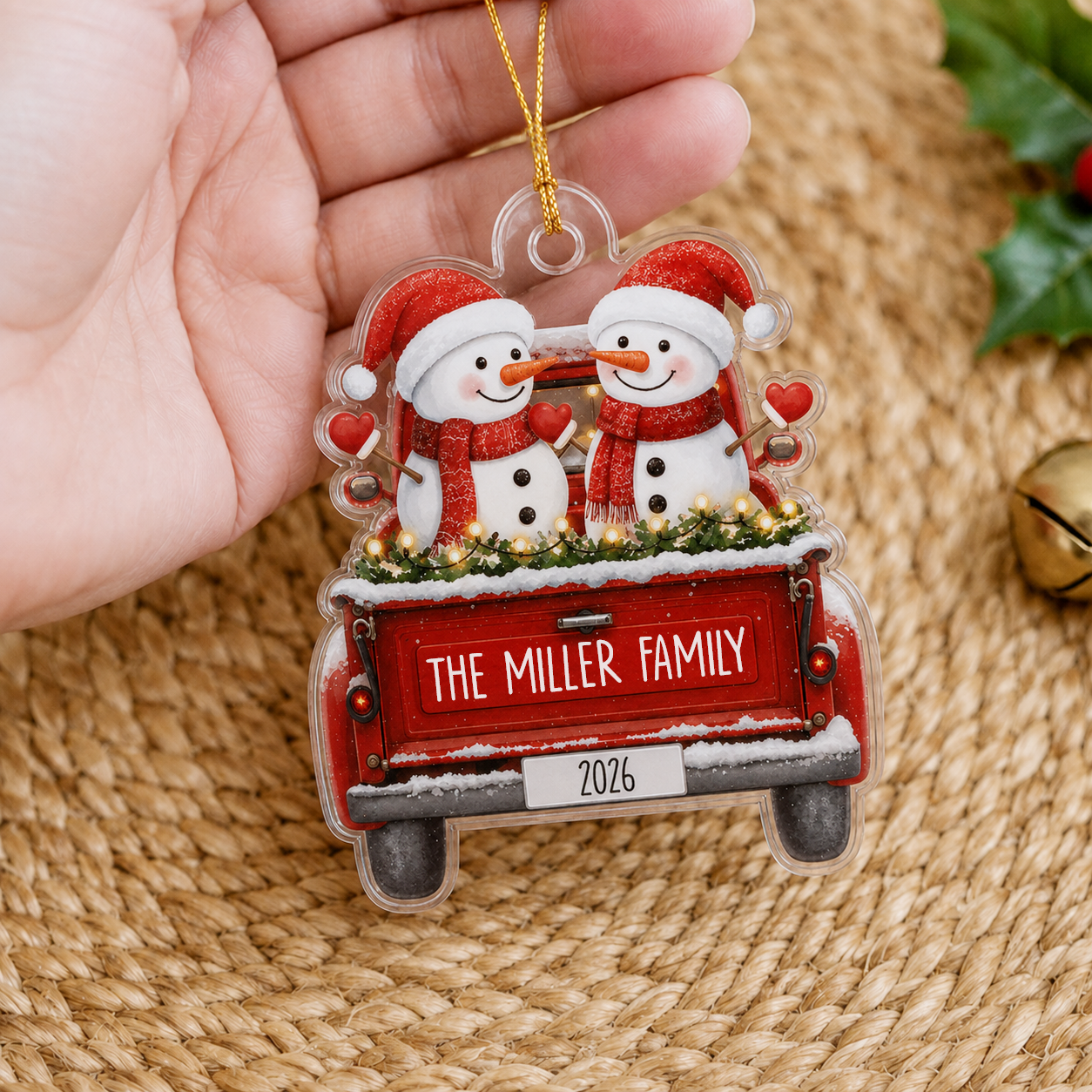 Personalized Snowman Family Custom-Shaped Acrylic Christmas Ornament – Custom Family Names Keepsake Gift