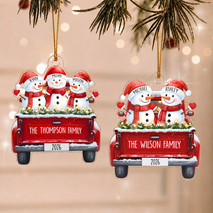 Personalized Snowman Family Custom-Shaped Acrylic Christmas Ornament – Custom Family Names Keepsake Gift