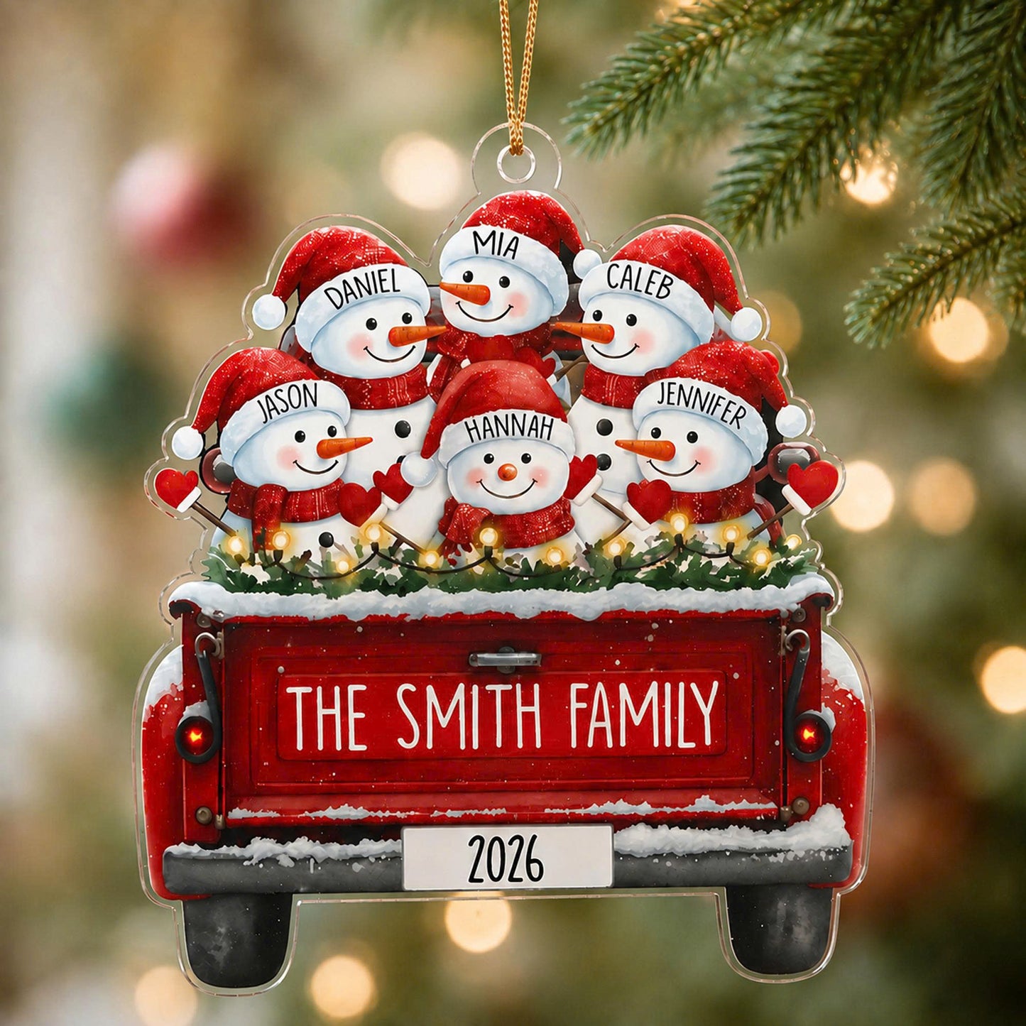 Personalized Snowman Family Custom-Shaped Acrylic Christmas Ornament – Custom Family Names Keepsake Gift