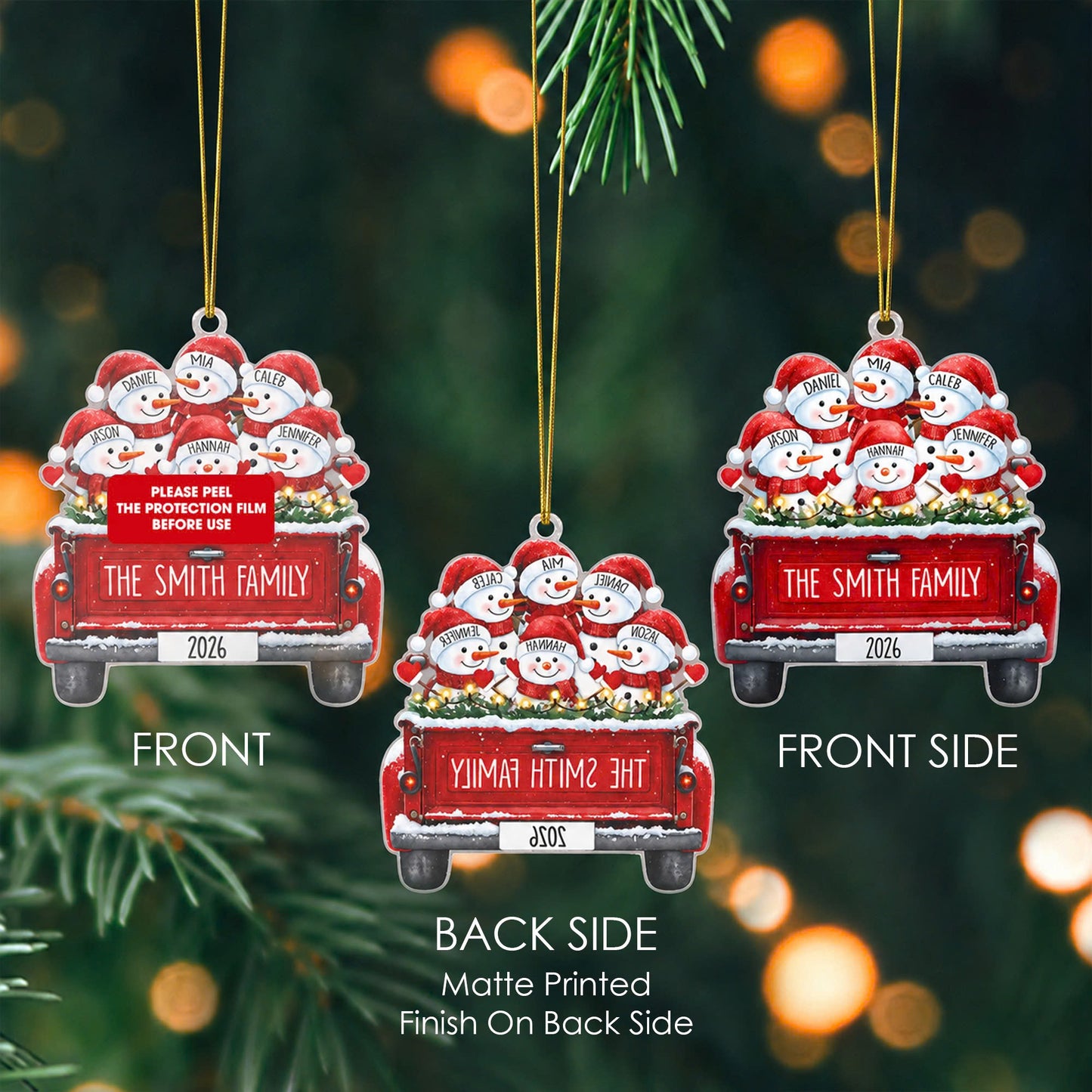 Personalized Snowman Family Custom-Shaped Acrylic Christmas Ornament – Custom Family Names Keepsake Gift