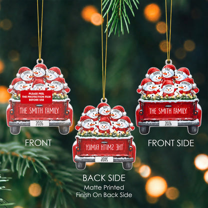 Personalized Snowman Family Custom-Shaped Acrylic Christmas Ornament – Custom Family Names Keepsake Gift