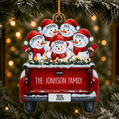 Personalized Snowman Family Custom-Shaped Acrylic Christmas Ornament – Custom Family Names Keepsake Gift