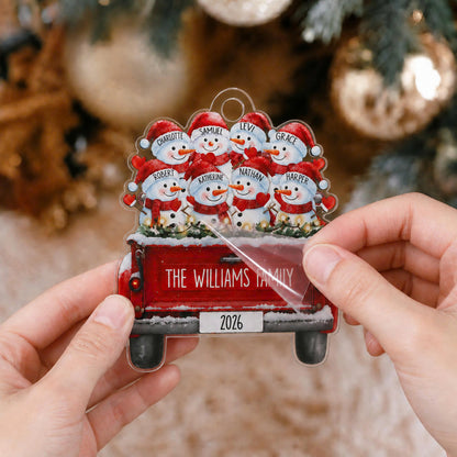 Personalized Snowman Family Custom-Shaped Acrylic Christmas Ornament – Custom Family Names Keepsake Gift