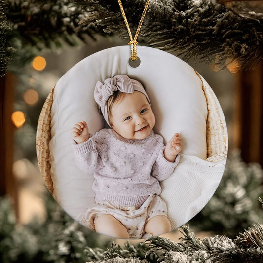 Personalized Baby Birth Stats Photo Christmas Ceramic Ornament – Newborn Keepsake Gift