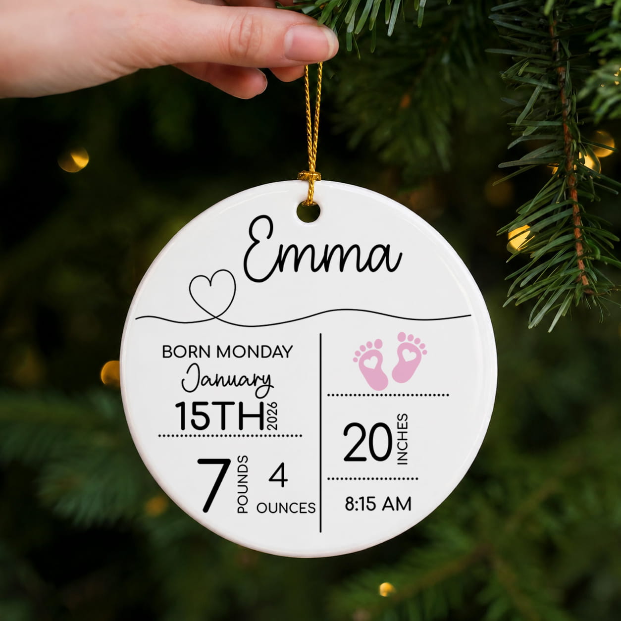 Personalized Baby Birth Stats Photo Christmas Ceramic Ornament – Newborn Keepsake Gift