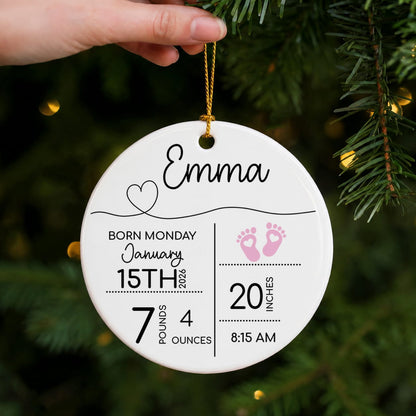 Personalized Baby Birth Stats Photo Christmas Ceramic Ornament – Newborn Keepsake Gift