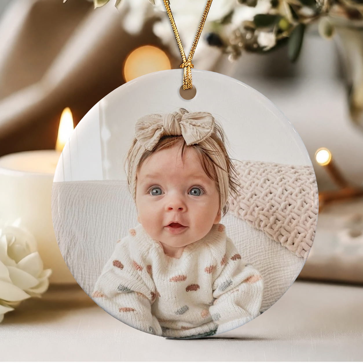 Personalized Baby Birth Stats Photo Christmas Ceramic Ornament – Newborn Keepsake Gift