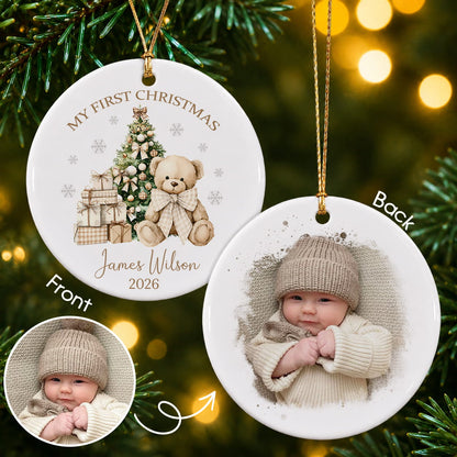 Personalized Baby First Christmas Ornament – Custom Photo Name Ceramic Keepsake Gift