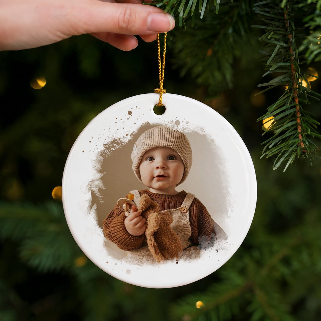 Personalized Baby First Christmas Ornament – Custom Photo Name Ceramic Keepsake Gift
