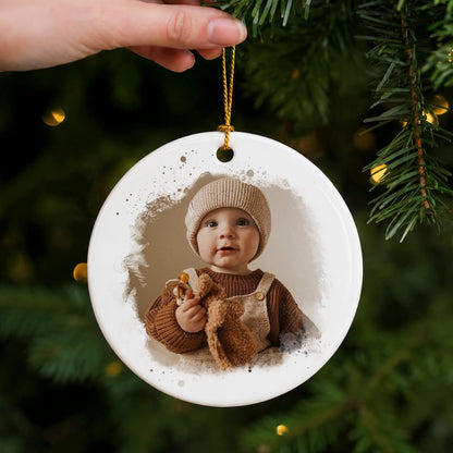 Personalized Baby First Christmas Ornament – Custom Photo Name Ceramic Keepsake Gift