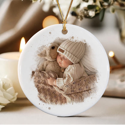 Personalized Baby First Christmas Ornament – Custom Photo Name Ceramic Keepsake Gift