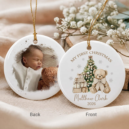 Personalized Baby First Christmas Ornament – Custom Photo Name Ceramic Keepsake Gift
