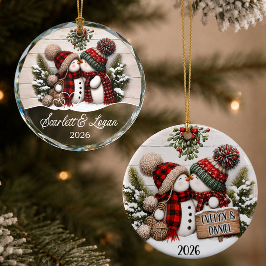 Personalized Couple Christmas Ornament – Snowman Anniversary Keepsake Gift