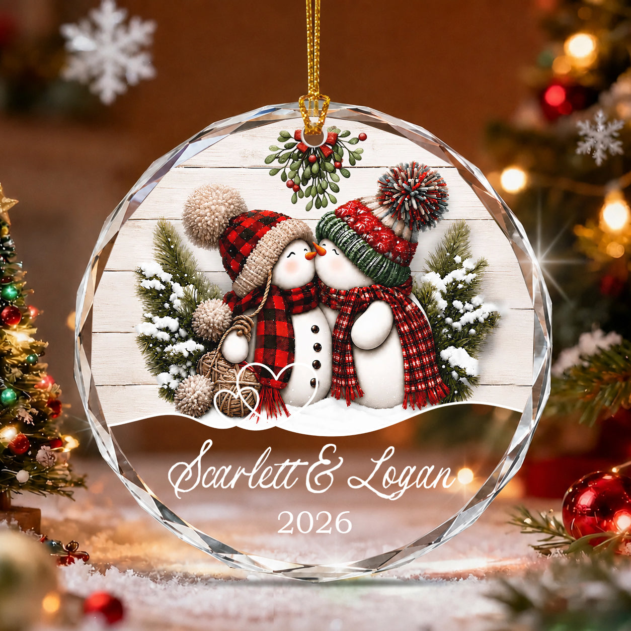 Personalized Couple Christmas Ornament – Snowman Anniversary Keepsake Gift