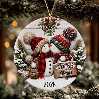 Personalized Couple Christmas Ornament – Snowman Anniversary Keepsake Gift