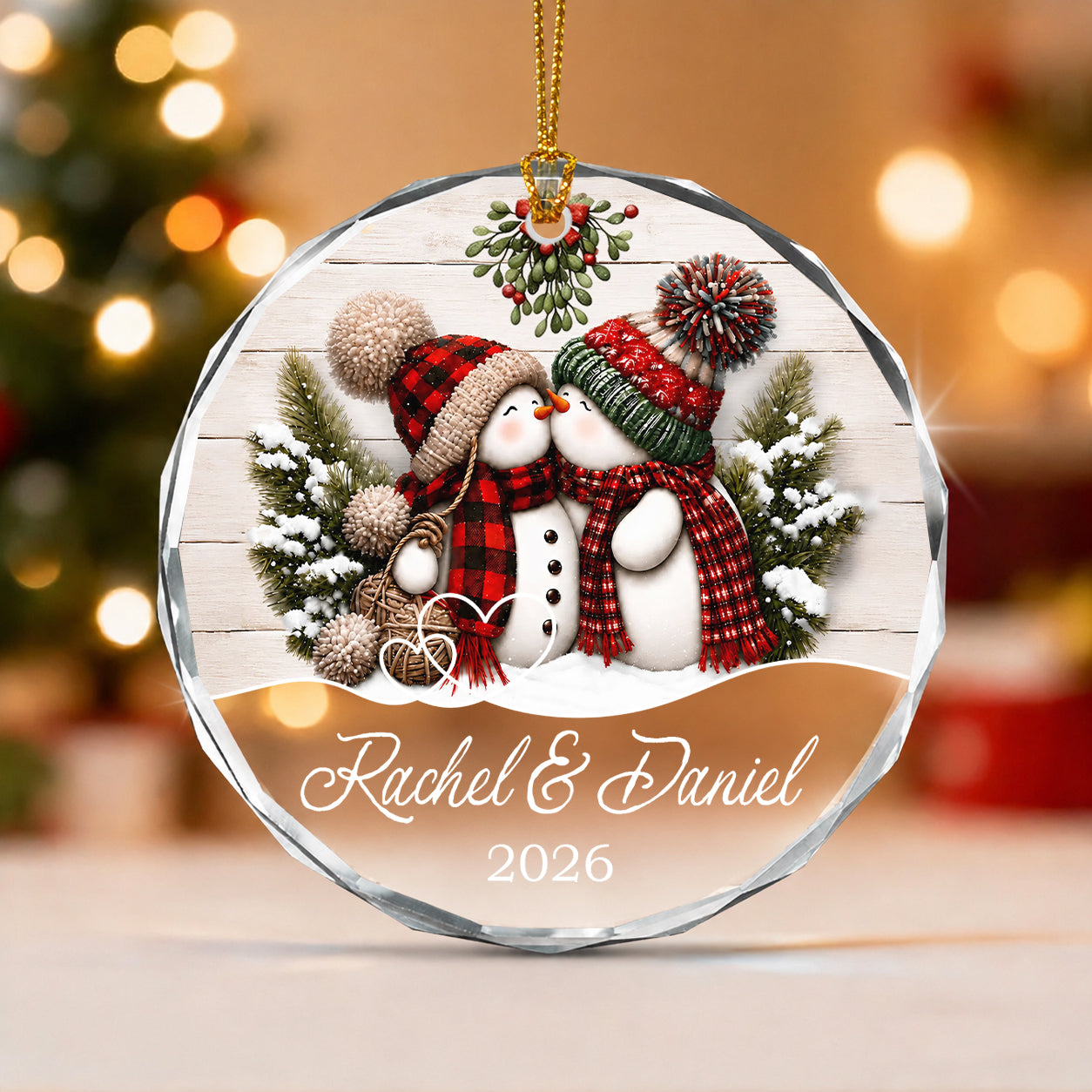 Personalized Couple Christmas Ornament – Snowman Anniversary Keepsake Gift