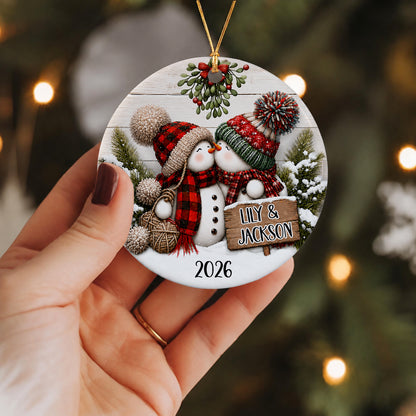 Personalized Couple Christmas Ornament – Snowman Anniversary Keepsake Gift