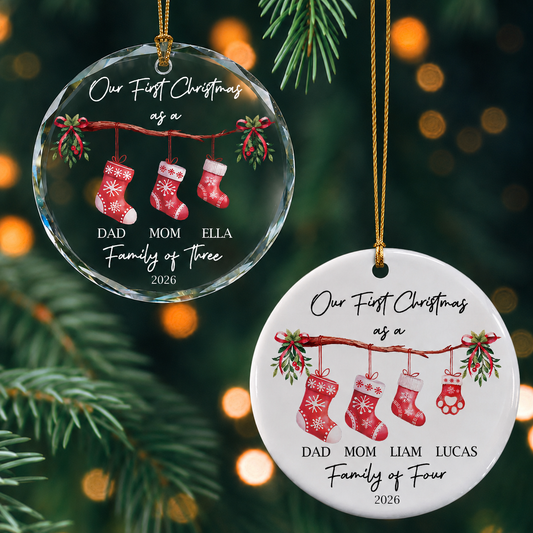 Personalized Family Christmas Stocking Ornament – Custom Name Ceramic or Glass Gift