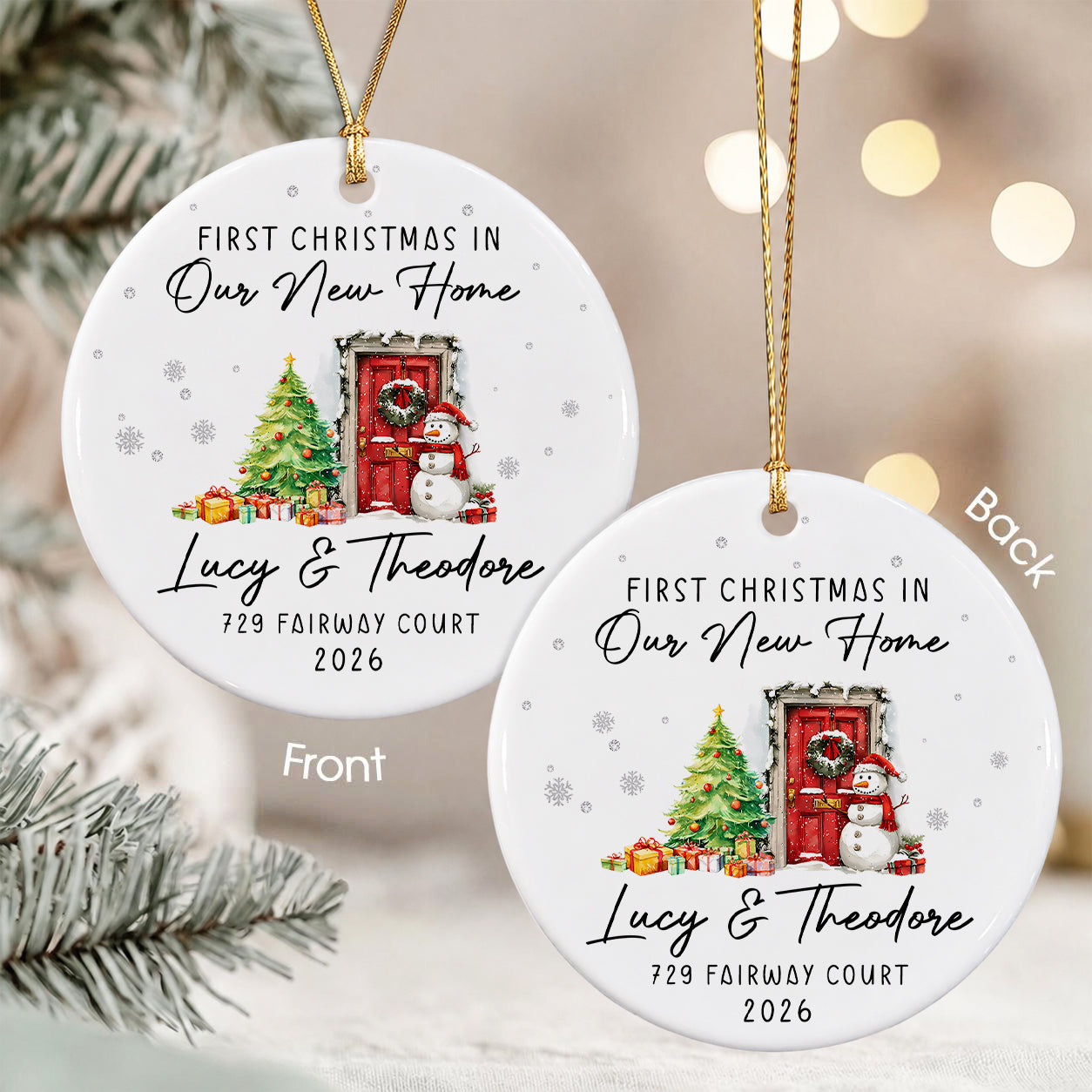 Personalized First Christmas In Our New Home Ceramic Ornament – Custom Family Name Gift