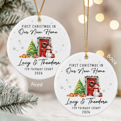 Personalized First Christmas In Our New Home Ceramic Ornament – Custom Family Name Gift