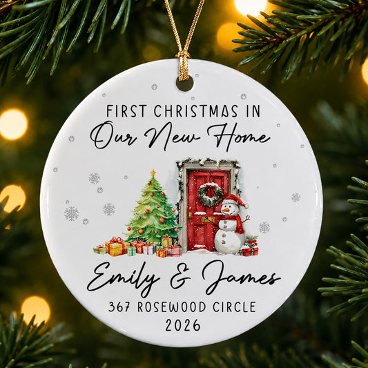 Personalized First Christmas In Our New Home Ceramic Ornament – Custom Family Name Gift