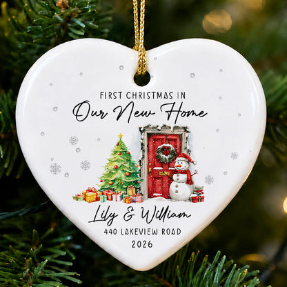 Personalized First Christmas In Our New Home Ceramic Ornament – Custom Family Name Gift