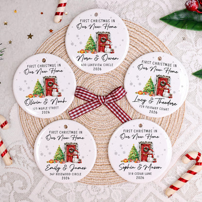 Personalized First Christmas In Our New Home Ceramic Ornament – Custom Family Name Gift