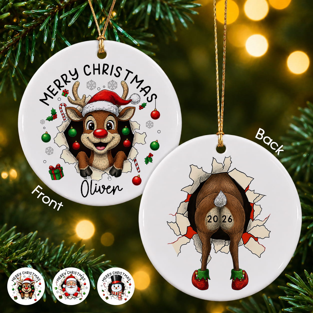 Personalized Funny Christmas Character Ceramic Ornament – Custom Name Keepsake Gift