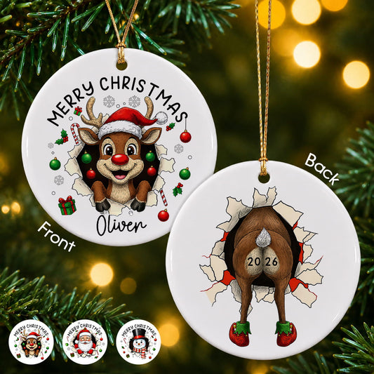 Personalized Funny Christmas Character Ceramic Ornament – Custom Name Keepsake Gift